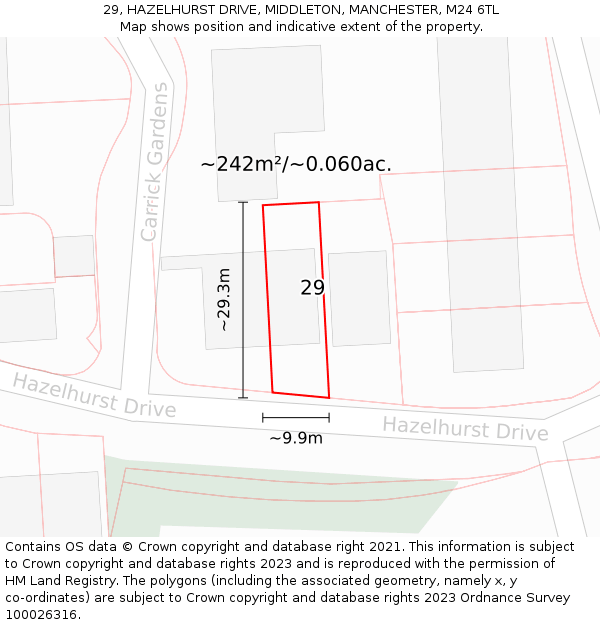 29, HAZELHURST DRIVE, MIDDLETON, MANCHESTER, M24 6TL: Plot and title map