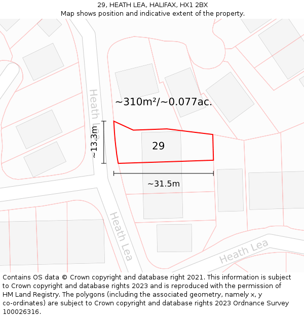 29, HEATH LEA, HALIFAX, HX1 2BX: Plot and title map