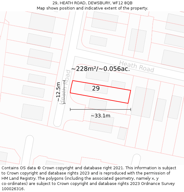 29, HEATH ROAD, DEWSBURY, WF12 8QB: Plot and title map