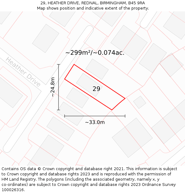 29, HEATHER DRIVE, REDNAL, BIRMINGHAM, B45 9RA: Plot and title map