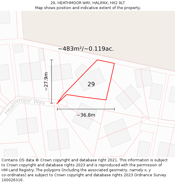 29, HEATHMOOR WAY, HALIFAX, HX2 9LT: Plot and title map