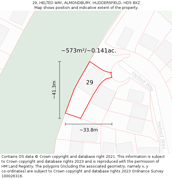 29, HELTED WAY, ALMONDBURY, HUDDERSFIELD, HD5 8XZ: Plot and title map