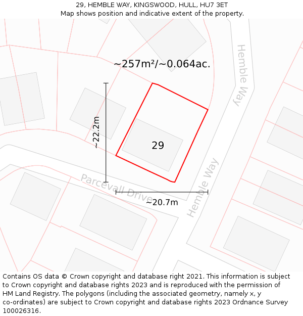 29, HEMBLE WAY, KINGSWOOD, HULL, HU7 3ET: Plot and title map
