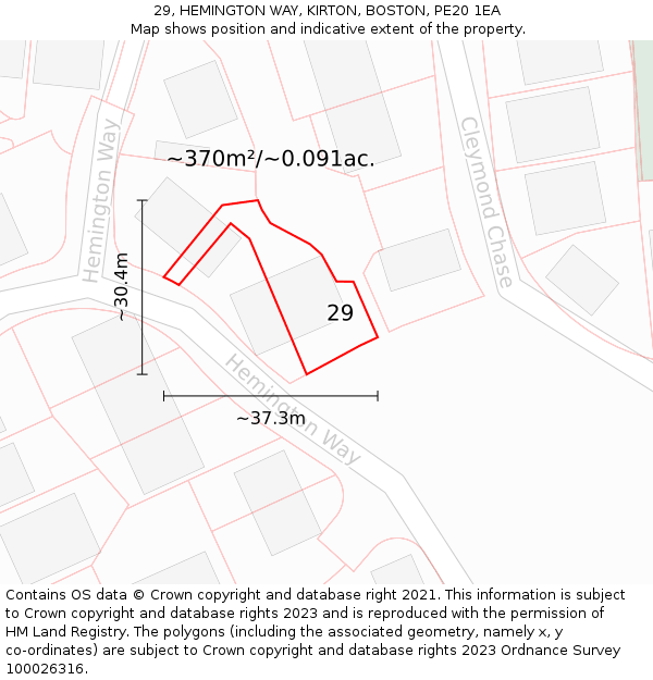 29, HEMINGTON WAY, KIRTON, BOSTON, PE20 1EA: Plot and title map