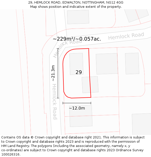 29, HEMLOCK ROAD, EDWALTON, NOTTINGHAM, NG12 4GG: Plot and title map