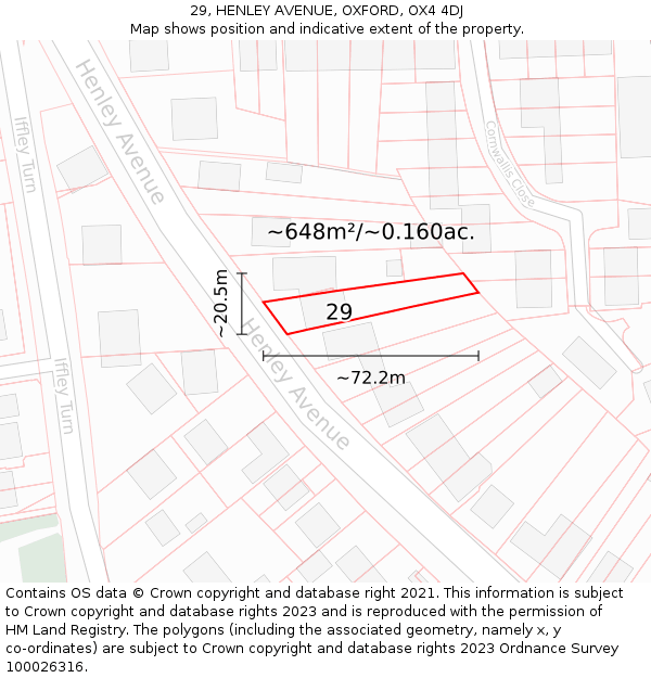 29, HENLEY AVENUE, OXFORD, OX4 4DJ: Plot and title map