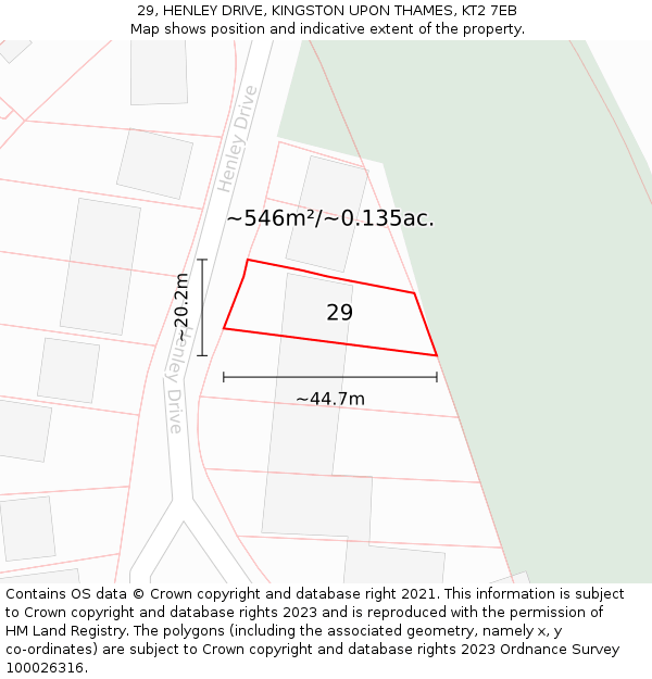 29, HENLEY DRIVE, KINGSTON UPON THAMES, KT2 7EB: Plot and title map