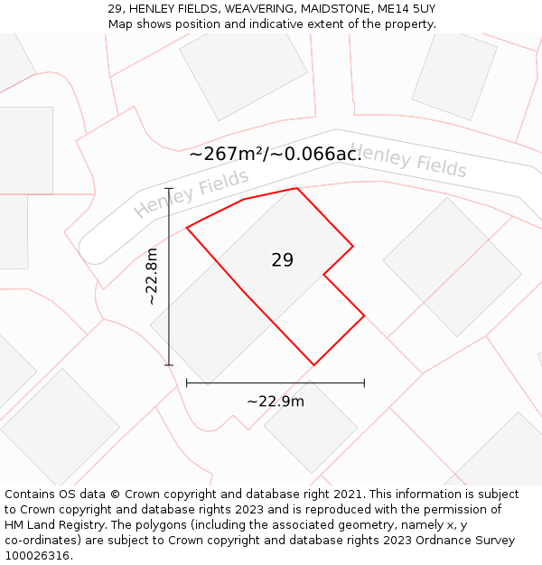 29, HENLEY FIELDS, WEAVERING, MAIDSTONE, ME14 5UY: Plot and title map