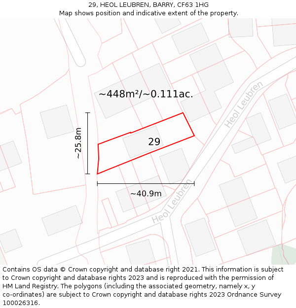 29, HEOL LEUBREN, BARRY, CF63 1HG: Plot and title map