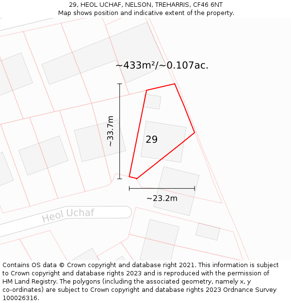 29, HEOL UCHAF, NELSON, TREHARRIS, CF46 6NT: Plot and title map