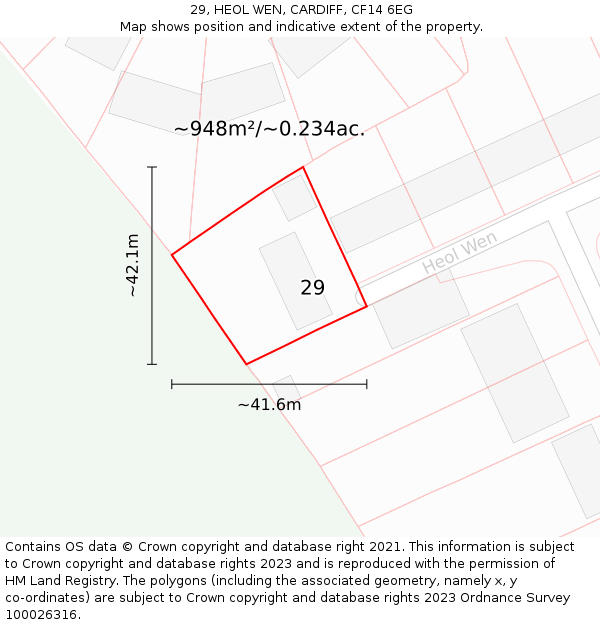 29, HEOL WEN, CARDIFF, CF14 6EG: Plot and title map