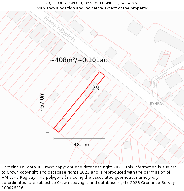 29, HEOL Y BWLCH, BYNEA, LLANELLI, SA14 9ST: Plot and title map