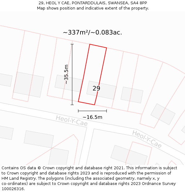 29, HEOL Y CAE, PONTARDDULAIS, SWANSEA, SA4 8PP: Plot and title map