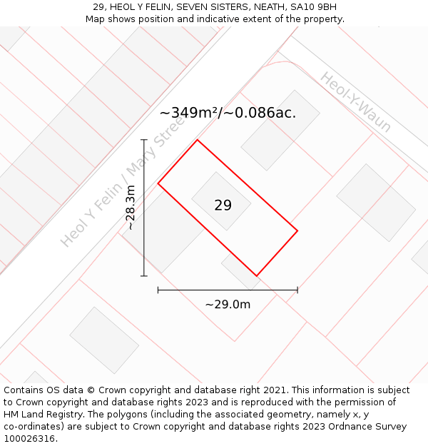 29, HEOL Y FELIN, SEVEN SISTERS, NEATH, SA10 9BH: Plot and title map