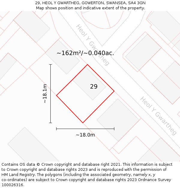 29, HEOL Y GWARTHEG, GOWERTON, SWANSEA, SA4 3GN: Plot and title map
