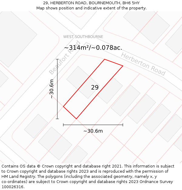 29, HERBERTON ROAD, BOURNEMOUTH, BH6 5HY: Plot and title map