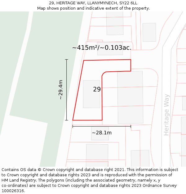 29, HERITAGE WAY, LLANYMYNECH, SY22 6LL: Plot and title map