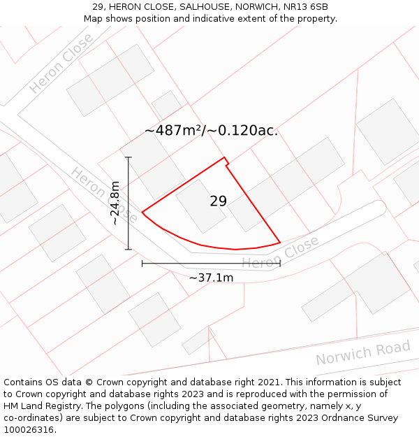 29, HERON CLOSE, SALHOUSE, NORWICH, NR13 6SB: Plot and title map