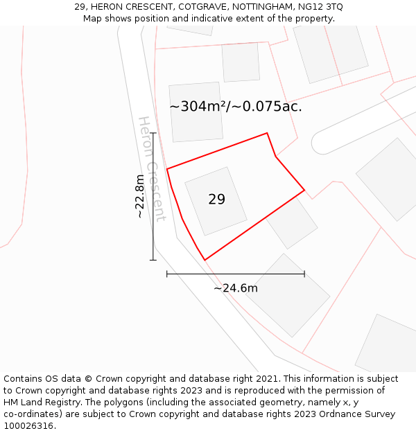 29, HERON CRESCENT, COTGRAVE, NOTTINGHAM, NG12 3TQ: Plot and title map