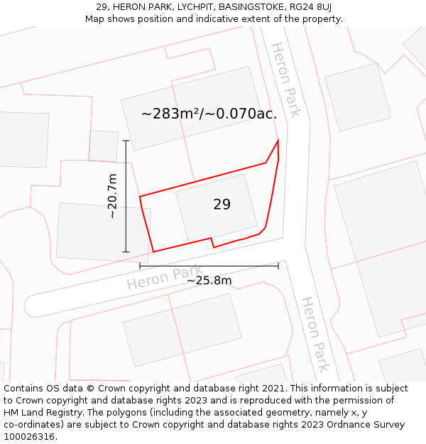 29, HERON PARK, LYCHPIT, BASINGSTOKE, RG24 8UJ: Plot and title map