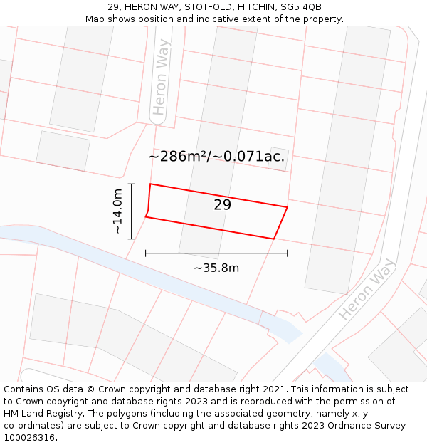 29, HERON WAY, STOTFOLD, HITCHIN, SG5 4QB: Plot and title map