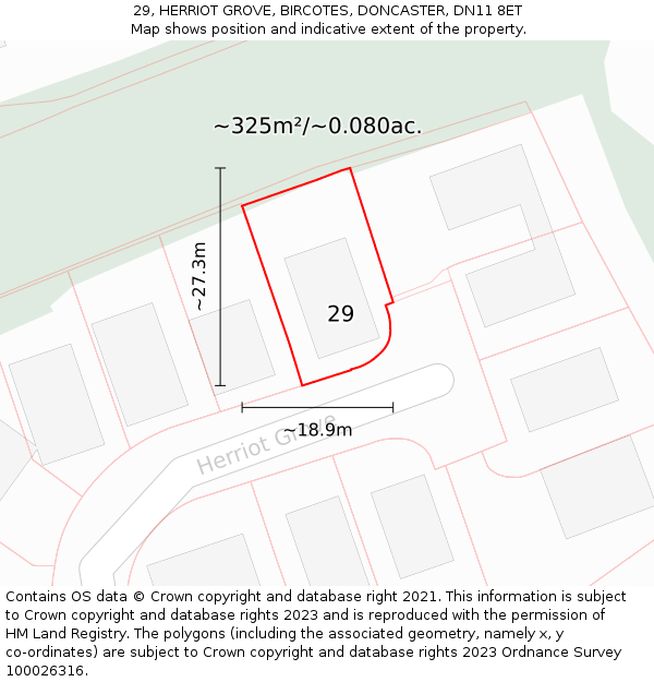 29, HERRIOT GROVE, BIRCOTES, DONCASTER, DN11 8ET: Plot and title map