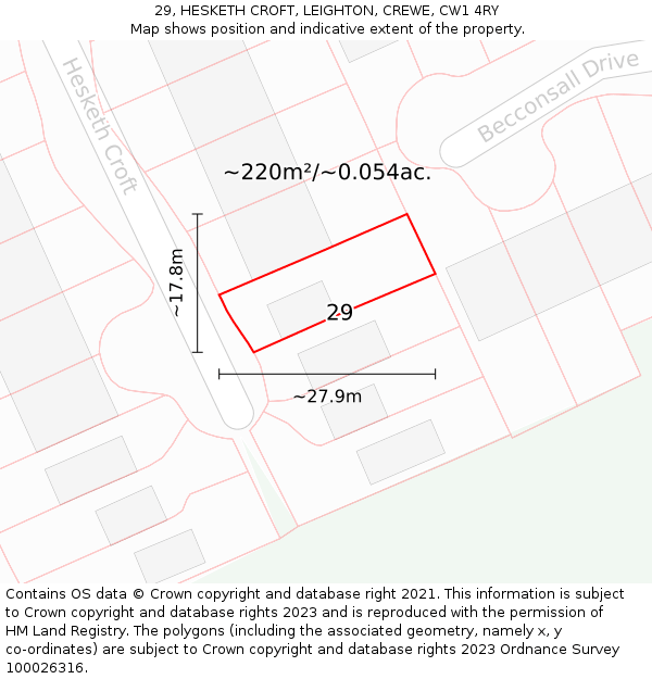 29, HESKETH CROFT, LEIGHTON, CREWE, CW1 4RY: Plot and title map