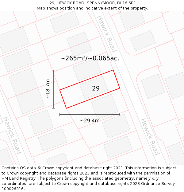 29, HEWICK ROAD, SPENNYMOOR, DL16 6PF: Plot and title map