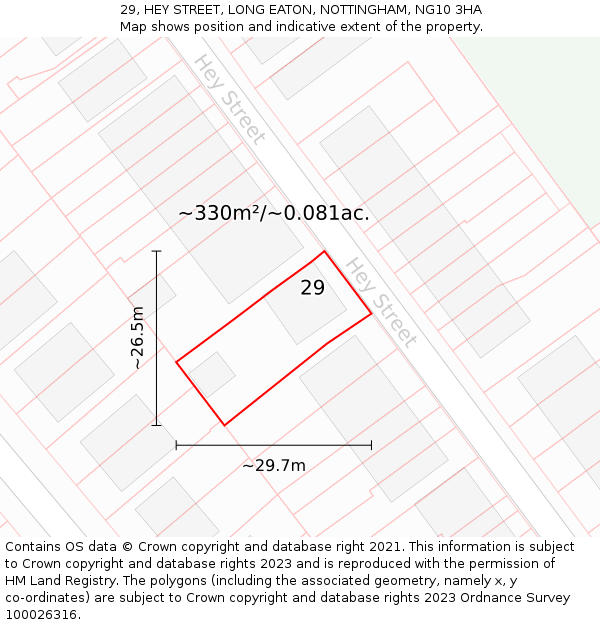 29, HEY STREET, LONG EATON, NOTTINGHAM, NG10 3HA: Plot and title map