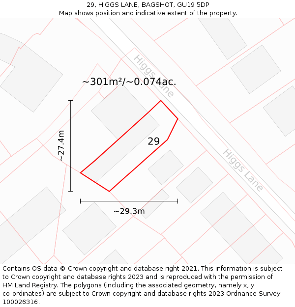 29, HIGGS LANE, BAGSHOT, GU19 5DP: Plot and title map