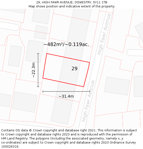 29, HIGH FAWR AVENUE, OSWESTRY, SY11 1TB: Plot and title map