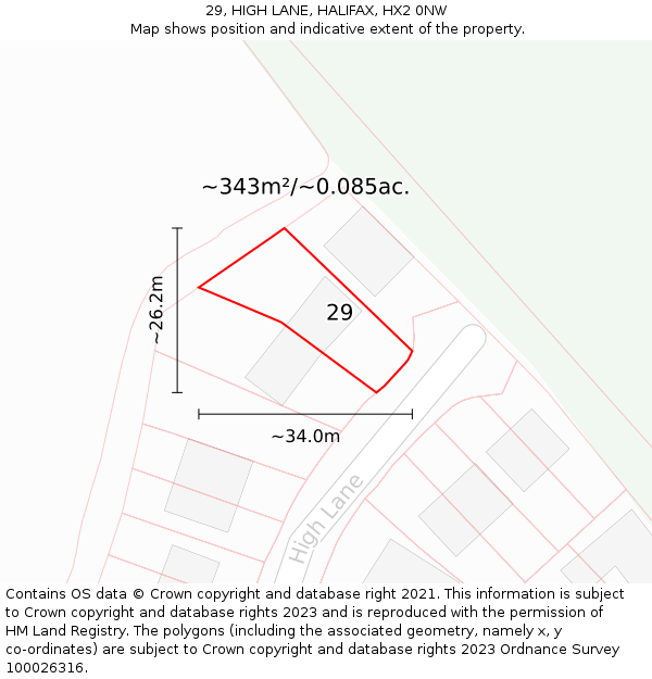 29, HIGH LANE, HALIFAX, HX2 0NW: Plot and title map