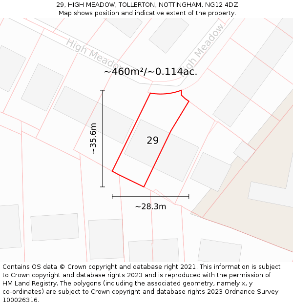 29, HIGH MEADOW, TOLLERTON, NOTTINGHAM, NG12 4DZ: Plot and title map