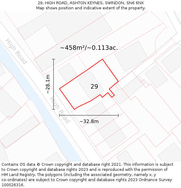 29, HIGH ROAD, ASHTON KEYNES, SWINDON, SN6 6NX: Plot and title map