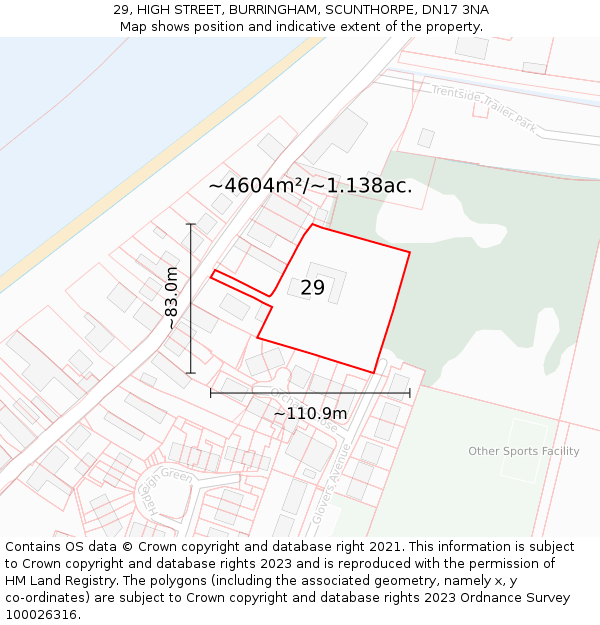 29, HIGH STREET, BURRINGHAM, SCUNTHORPE, DN17 3NA: Plot and title map