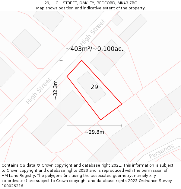 29, HIGH STREET, OAKLEY, BEDFORD, MK43 7RG: Plot and title map