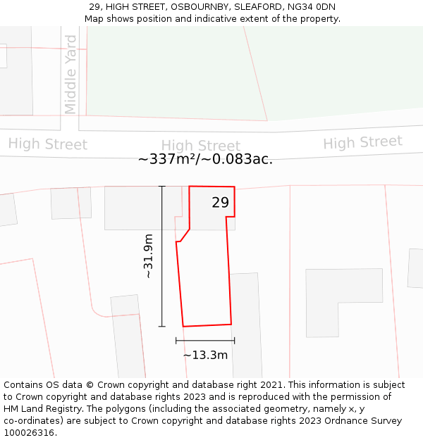 29, HIGH STREET, OSBOURNBY, SLEAFORD, NG34 0DN: Plot and title map