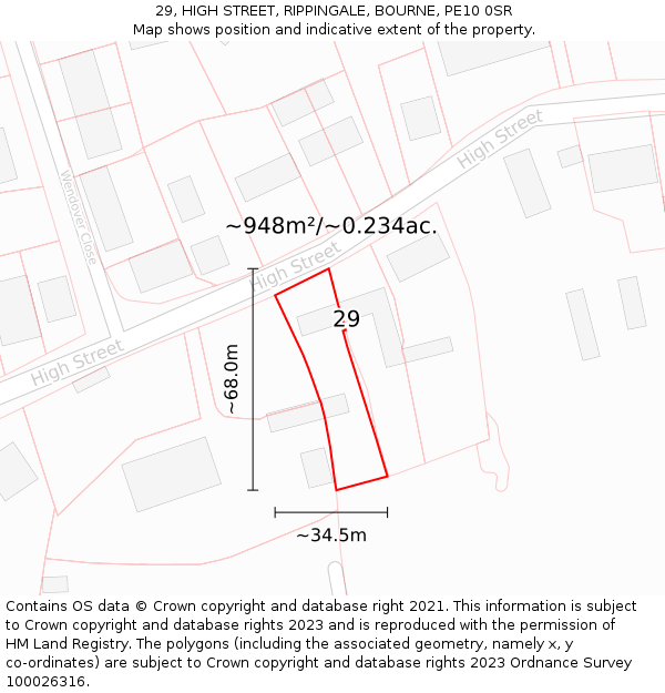 29, HIGH STREET, RIPPINGALE, BOURNE, PE10 0SR: Plot and title map