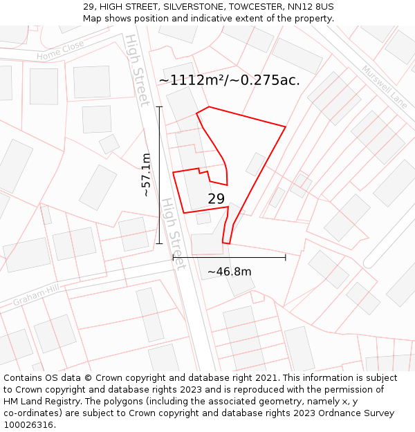 29, HIGH STREET, SILVERSTONE, TOWCESTER, NN12 8US: Plot and title map
