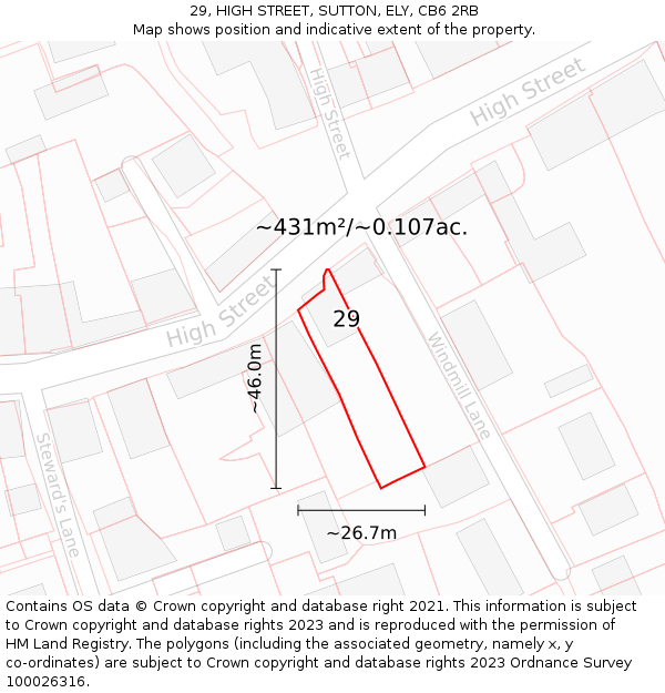 29, HIGH STREET, SUTTON, ELY, CB6 2RB: Plot and title map