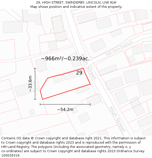 29, HIGH STREET, SWINDERBY, LINCOLN, LN6 9LW: Plot and title map