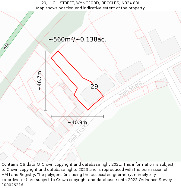 29, HIGH STREET, WANGFORD, BECCLES, NR34 8RL: Plot and title map