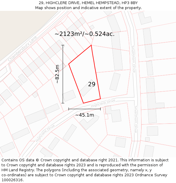 29, HIGHCLERE DRIVE, HEMEL HEMPSTEAD, HP3 8BY: Plot and title map