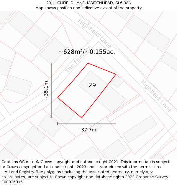 29, HIGHFIELD LANE, MAIDENHEAD, SL6 3AN: Plot and title map