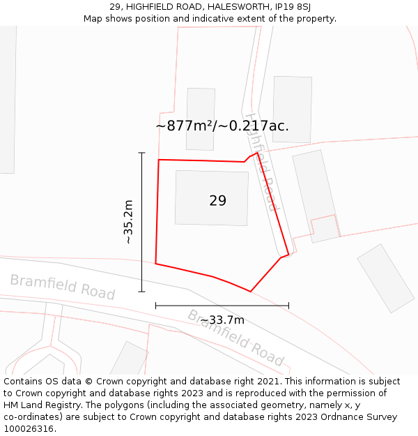 29, HIGHFIELD ROAD, HALESWORTH, IP19 8SJ: Plot and title map