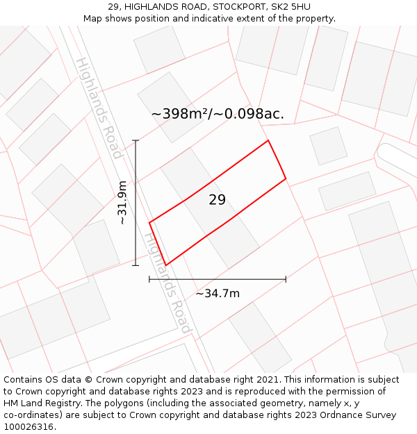 29, HIGHLANDS ROAD, STOCKPORT, SK2 5HU: Plot and title map