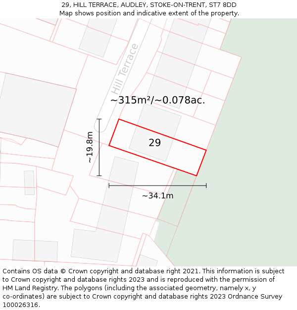 29, HILL TERRACE, AUDLEY, STOKE-ON-TRENT, ST7 8DD: Plot and title map