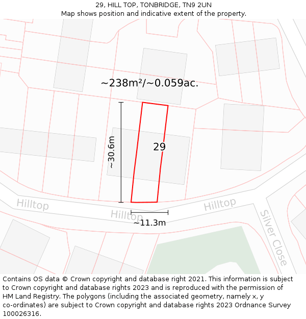 29, HILL TOP, TONBRIDGE, TN9 2UN: Plot and title map