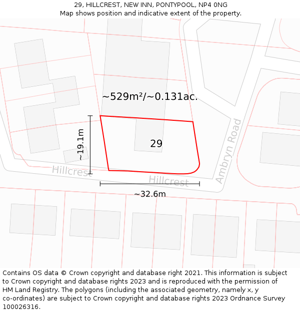 29, HILLCREST, NEW INN, PONTYPOOL, NP4 0NG: Plot and title map