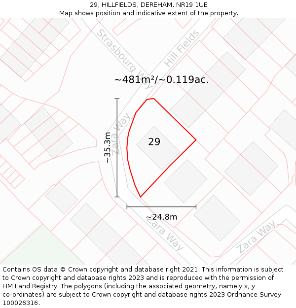 29, HILLFIELDS, DEREHAM, NR19 1UE: Plot and title map